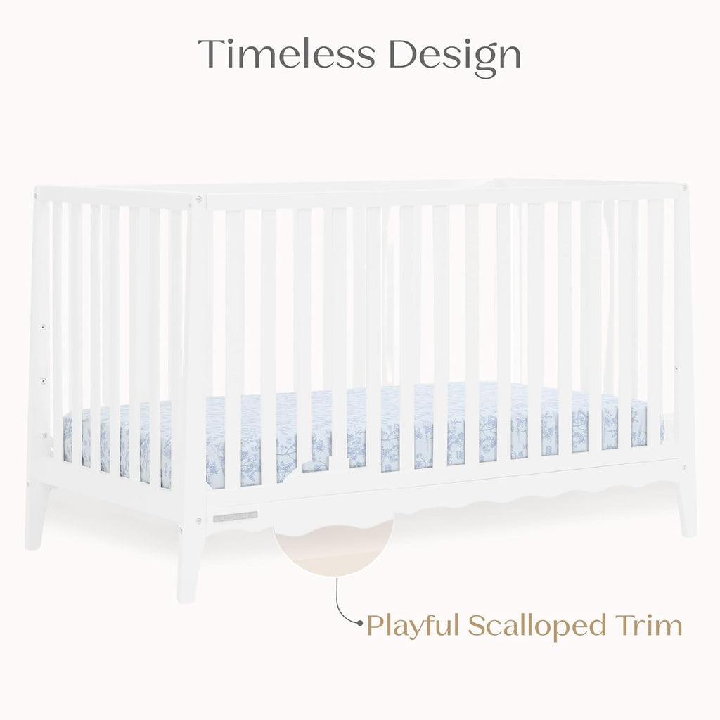 Delta Children Lulu 5-in-1 Convertible Crib, Converts to Toddler Bed, Daybed, Sofa & Full-Size Bed, Natural Wood, Fits Standard Crib Mattress, 3 Mattress Heights for Baby Nursery, Bianca White