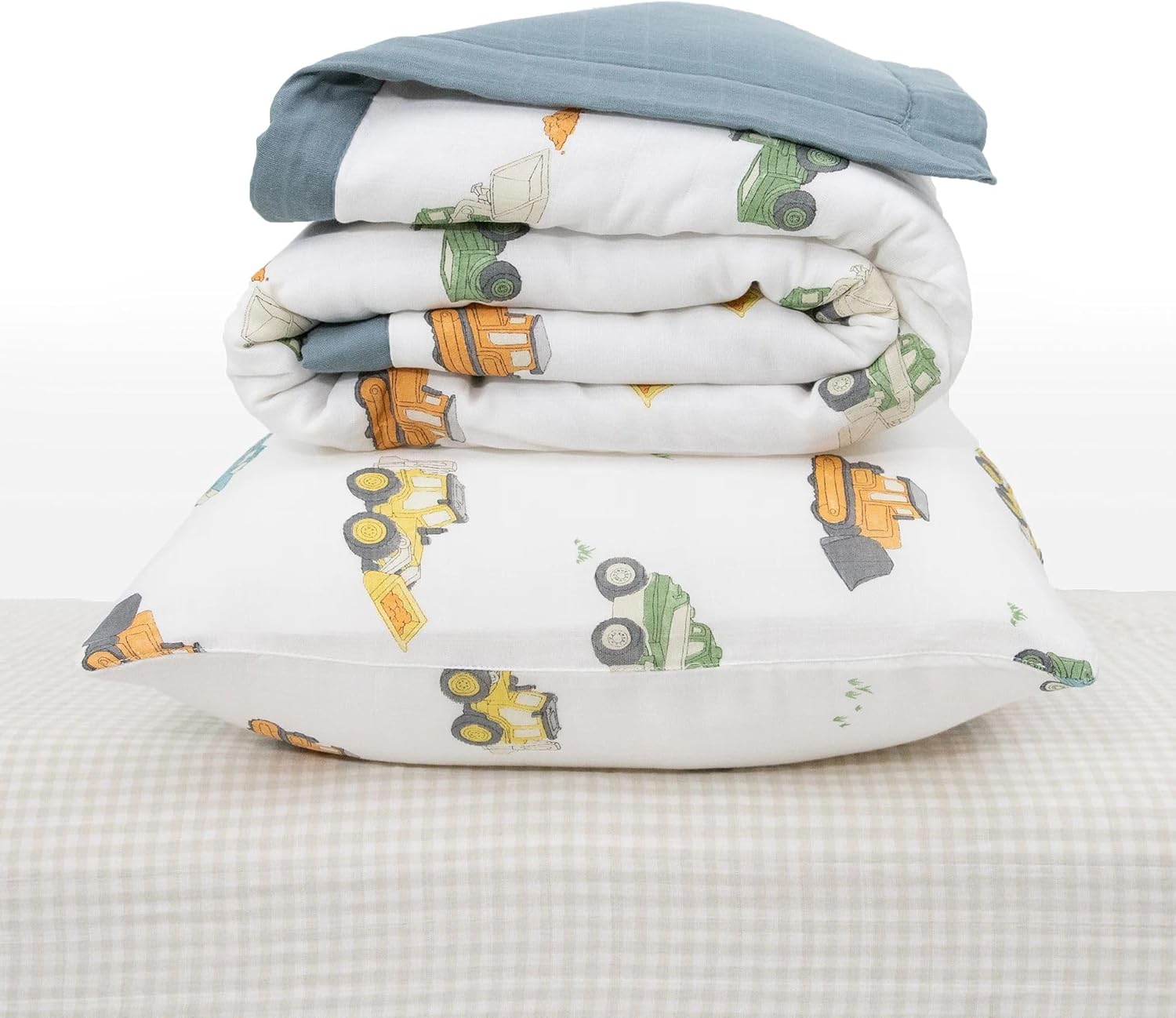Little Unicorn Toddler Bedding 3-Piece Set | Includes Comforter, Crib Sheet & Pillowcase | Soft & Breathable Muslin Fabric | for Convertible Cribs & Toddler Beds (Work Trucks)