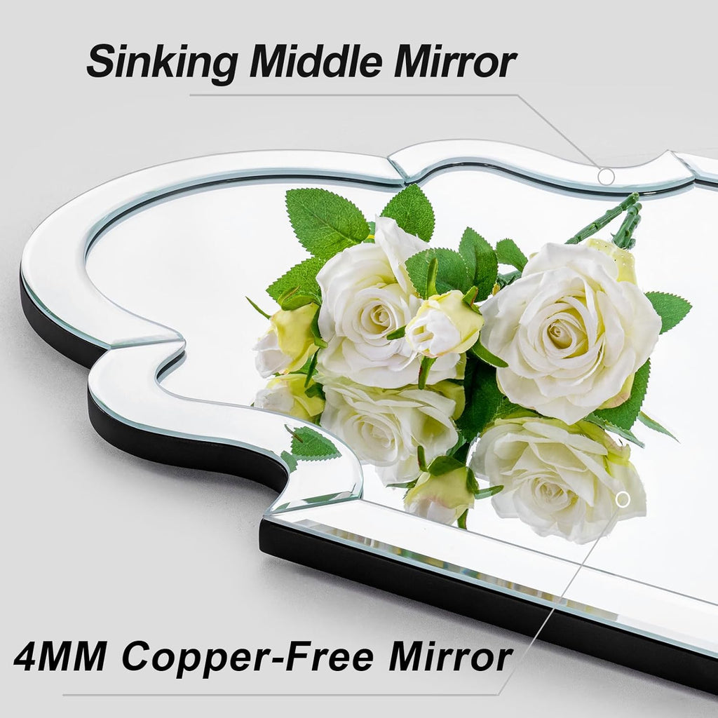 Large Arched Mirror Wall Decor, 39.4"x27.6" Scalloped Decorative Wall Mirror with Beveled Glass Frame, Bathroom, Bedroom, Living Room, or Entryway