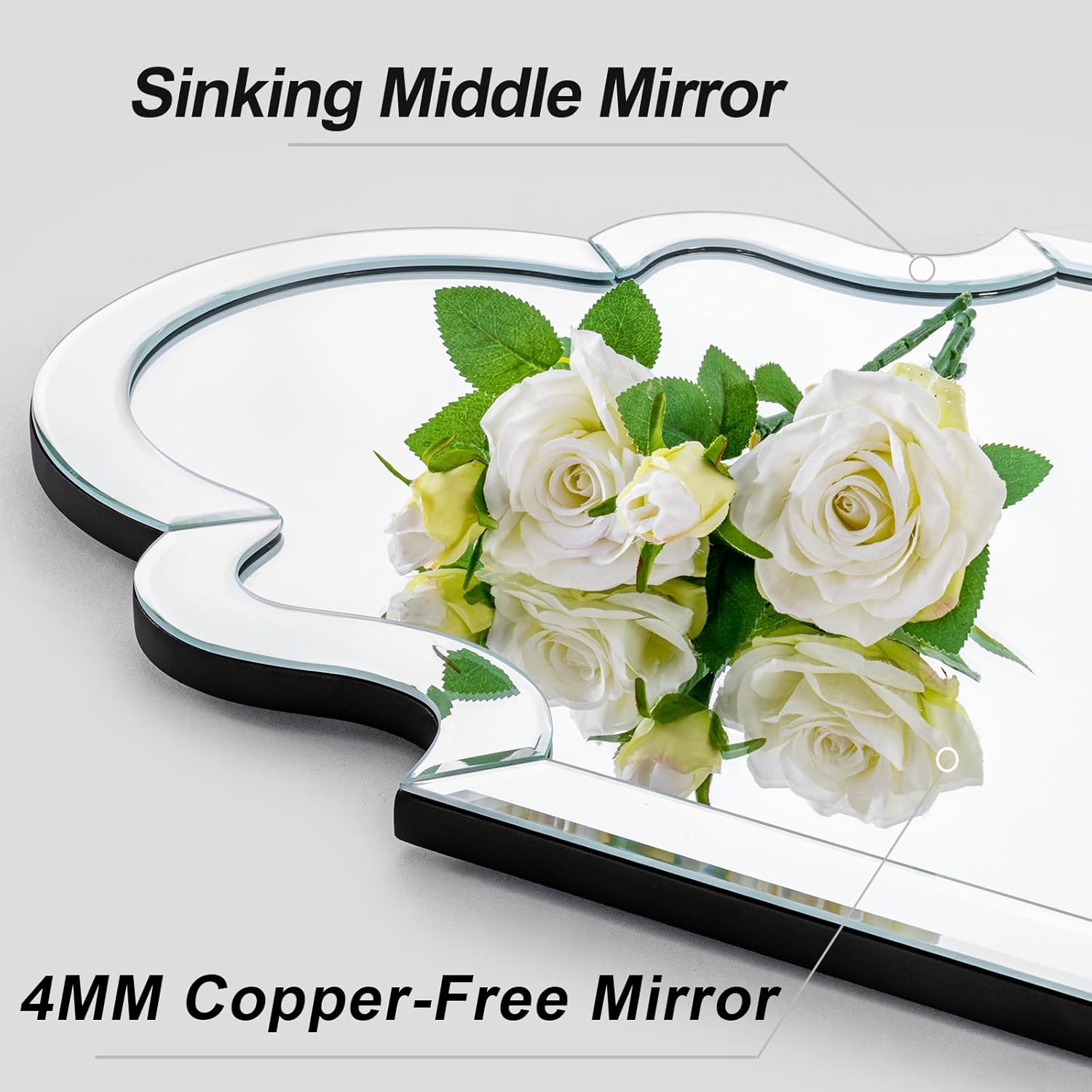 Large Arched Mirror Wall Decor, 39.4"x27.6" Scalloped Decorative Wall Mirror with Beveled Glass Frame, Bathroom, Bedroom, Living Room, or Entryway
