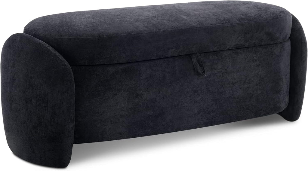 MCombo Linen Upholstered Ottoman with Hidden Storage, Padded Footstool Bench with Soft-Close Lid for Bedroom, Entryway & Living Room Décor, Model W713 (Dark Blue)