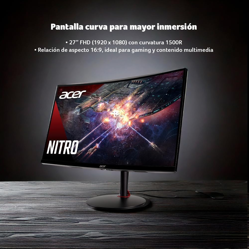 acer Nitro 27" 1500R Curved Full HD PC Gaming Monitor | AMD FreeSync Premium | 240Hz | 1ms VRB | Speakers | HDR10 | ErgoStand | VESA Mounting Compliant | 1 x DP 1.4 & 2 x HDMI 2.0 | XZ270 X2bmiiphx