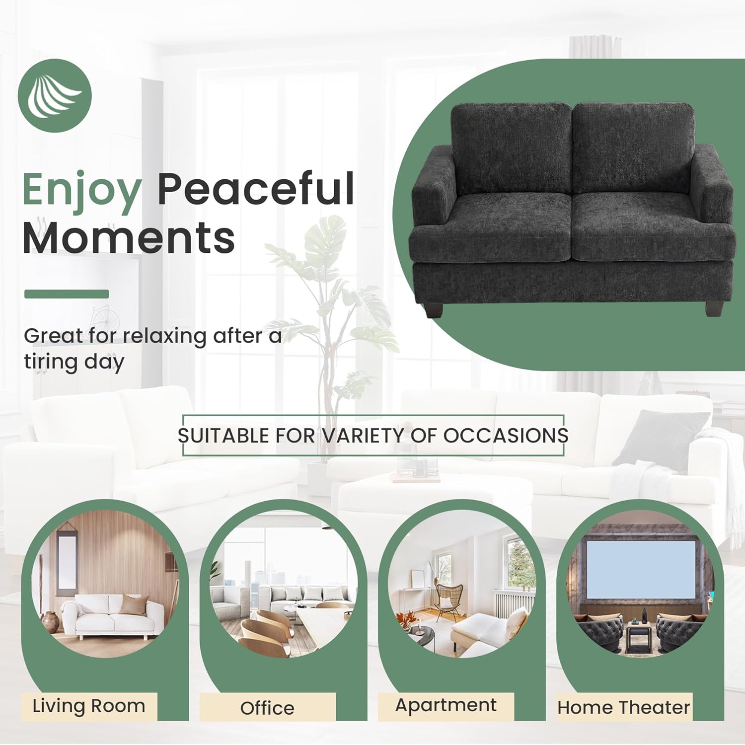 YOUDENOVA Sofa, 63” Comfy Loveseat Sofa with Deep Seats, Couch for Living Room, Modern Sleeper Couch, Dark Grey Chenille