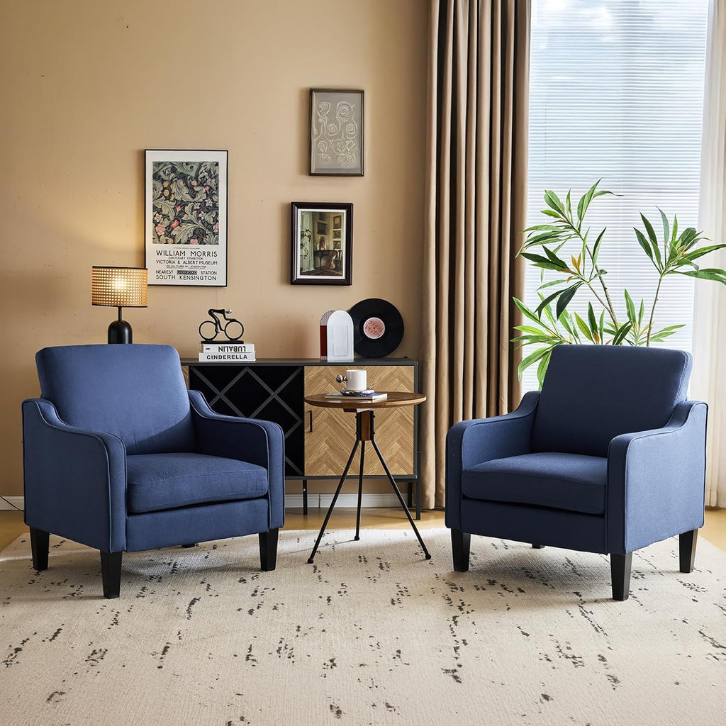 VINGLI Modern Accent Chairs Set of 2, Blue Living Room Chairs Comfy Armchair for Bedroom, Upholstered Sofa Chair Reading Chair for Small Spaces, Apartment, Waiting Room
