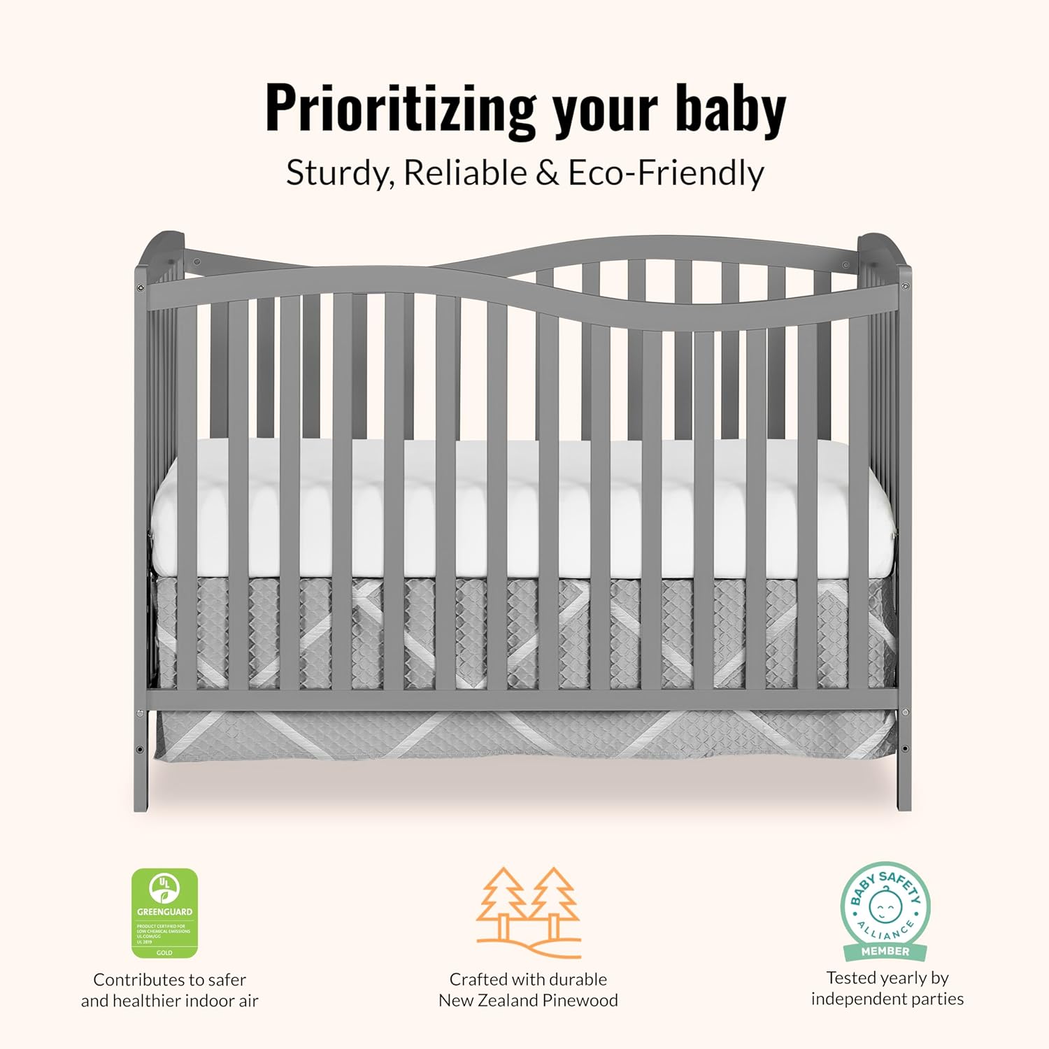 Dream On Me Chelsea 5-in-1 Convertible Full-Size Baby Crib in Steel Grey, GreenGuard Gold & BSA, Pinewood, 4 Mattress Heights, Converts to Toddler, Day & Full-Size Bed, Modern Classic Nursery