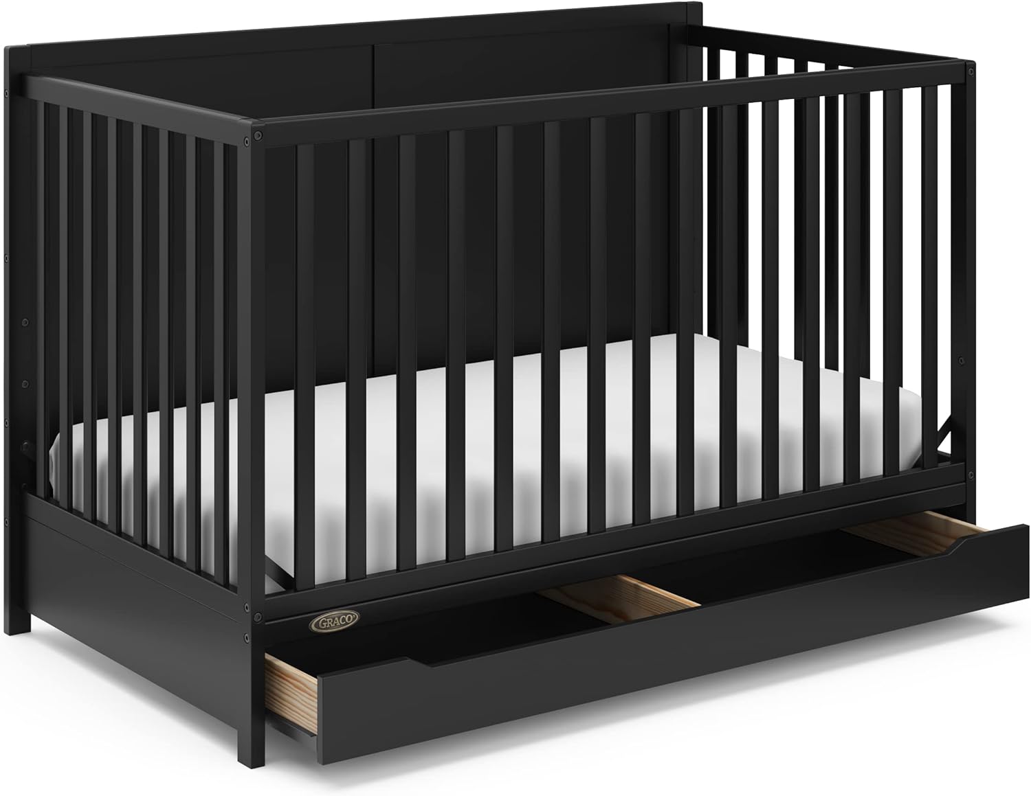 Graco Melrose 5-in-1 Convertible Crib with Drawer – GREENGUARD Gold Certified, Fits Standard Crib Mattress, Converts to Toddler Bed, Daybed and Full Bed, 4 Adjustable Mattress Heights (Black)