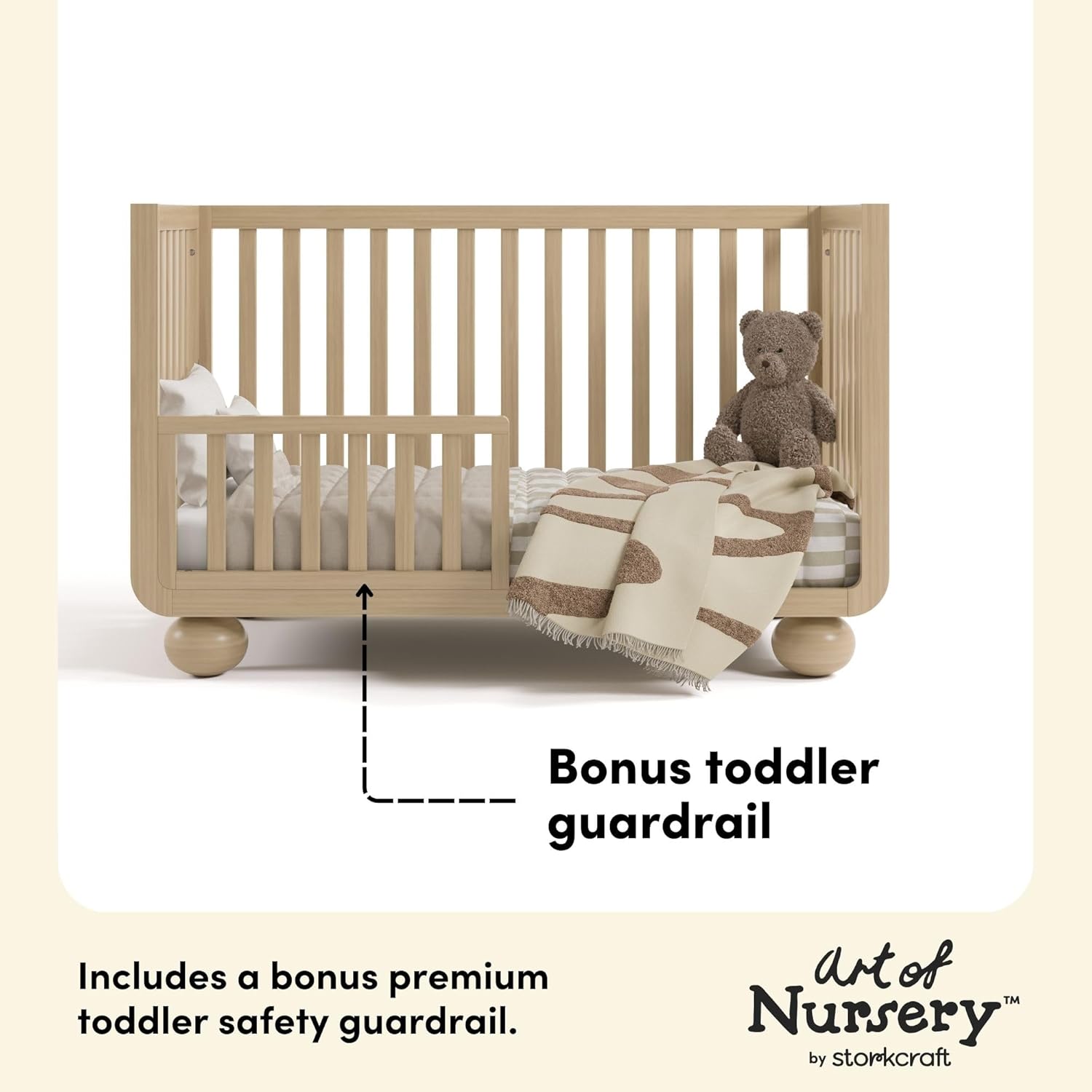 Storkcraft Amalfi 5-in-1 Convertible Crib with Toddler Guardrail – GREENGUARD Gold Certified, Conversion Kit Included, Fits Baby Crib Mattress, Converts to Full Bed (Driftwood)