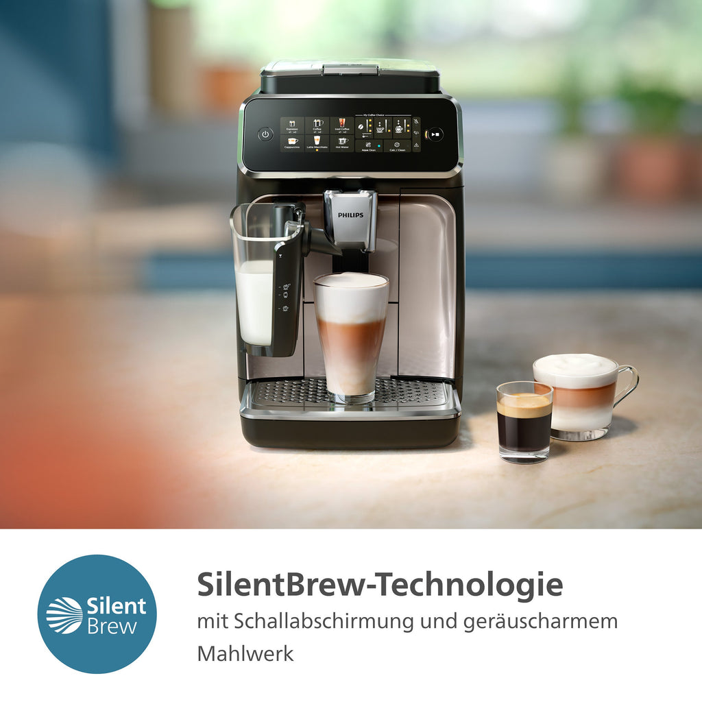 PHILIPS Kaffeevollautomat EP3341/50 3300 Series, 6 Getränke (heiß oder eisgekühlt), LatteGo-Milchsystem, SilentBrew Technologie Klavierlack-Schwarz